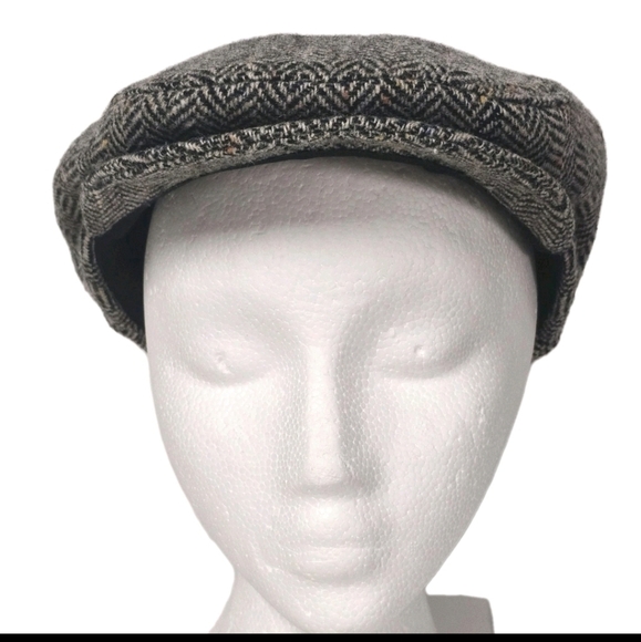 Mucros Weavers Black Gray Trinity Irish Flat Cap Mens 100% Wool Tweed Hat Medium - Picture 3 of 11